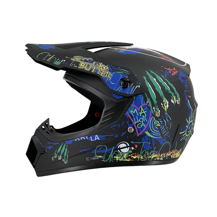 Vollgesicht-Motocross-Helm mit verlängertem Visier und verstärktem Kinnschutz Karnz