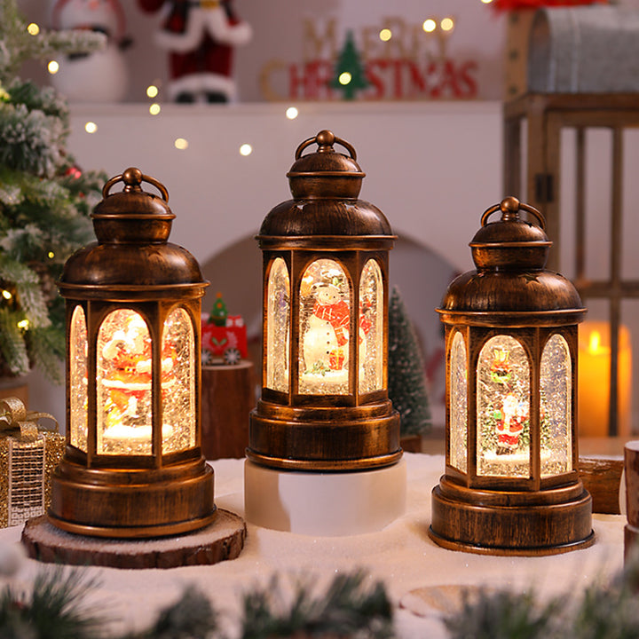 Beleuchtete Weihnachtslaterne mit Weihnachtsmann-Szene Karnz