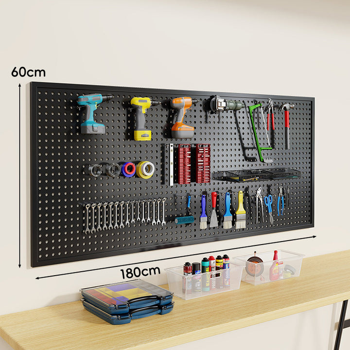 Wandmontiertes perforiertes Metall-Pegboard-Werkzeugorganisator-Panel mit modularen Haken und Aufbewahrungsbehältern