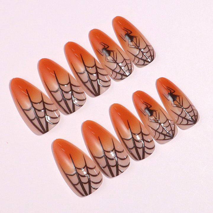 Halloween-Themen Stiletto Press-On Nägel mit Spinnennetz-Design Karnz
