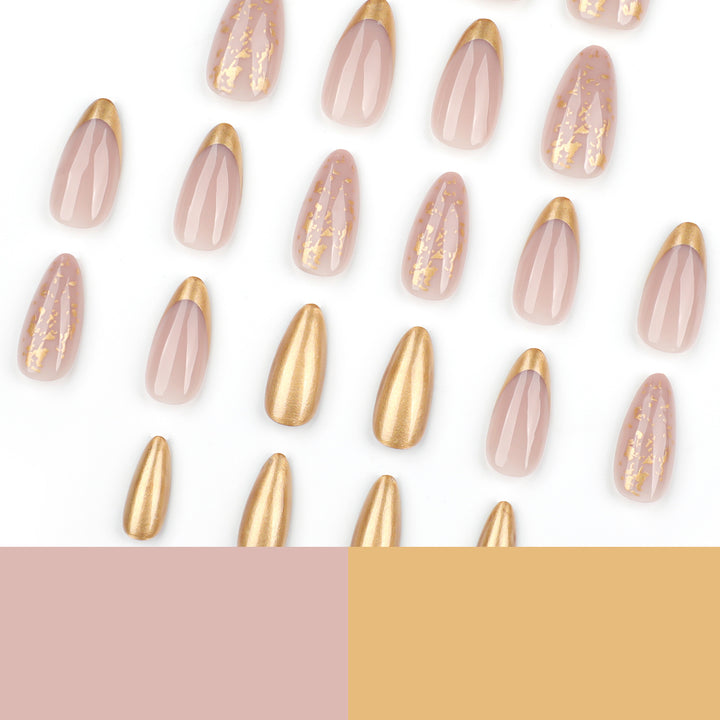 Kunstvolle Stiletto-Nägel mit Glitzer- und Goldakzenten Karnz
