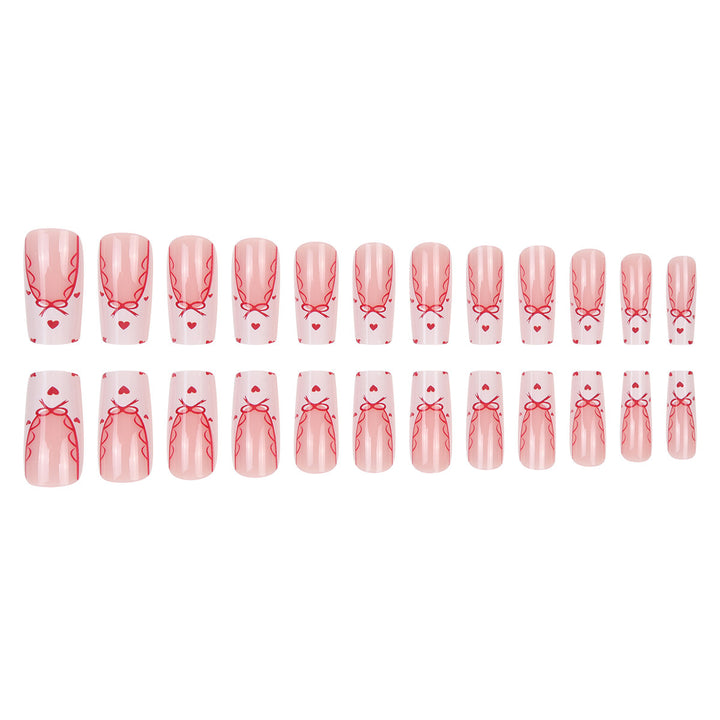 Dekoratives Langes Press-On-Nagelset mit Schleifen- und Herzdesign Karnz