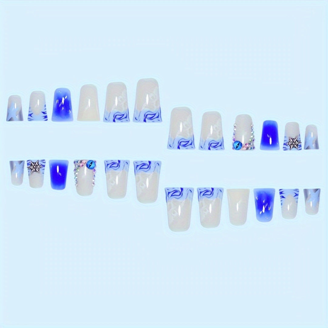 Dekoratives Press-on-Nagelkunst-Set mit Edelsteinakzenten Karnz
