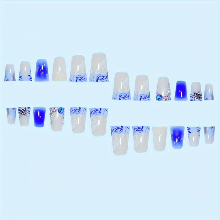 Dekoratives Press-on-Nagelkunst-Set mit Edelsteinakzenten Karnz