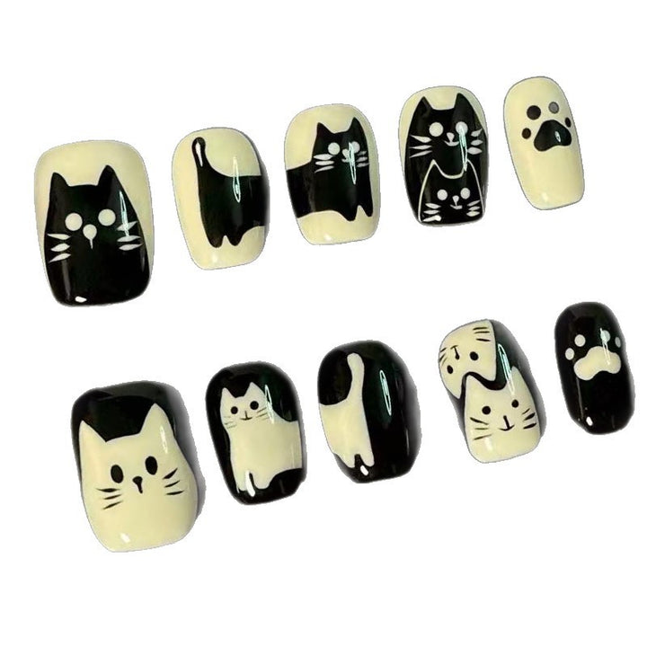 Verspielt katzenmotivierte Press-On Nagelkunst Karnz
