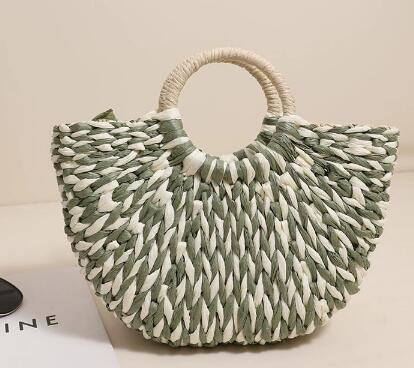 Damen Trendige Bast-Handtasche mit rundem Griff Karnz