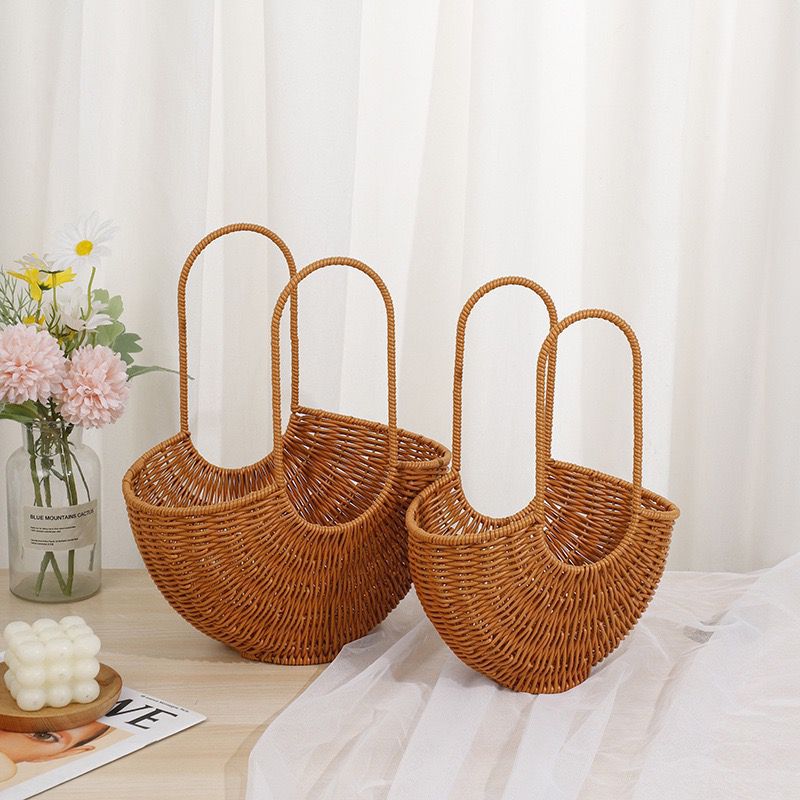 Damen Elegant geflochtener Rattankorb mit doppeltem Griff Karnz