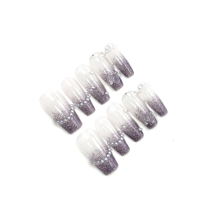 Glamouröser Gradient Druck-On Nägel Set mit Strassakzenten
