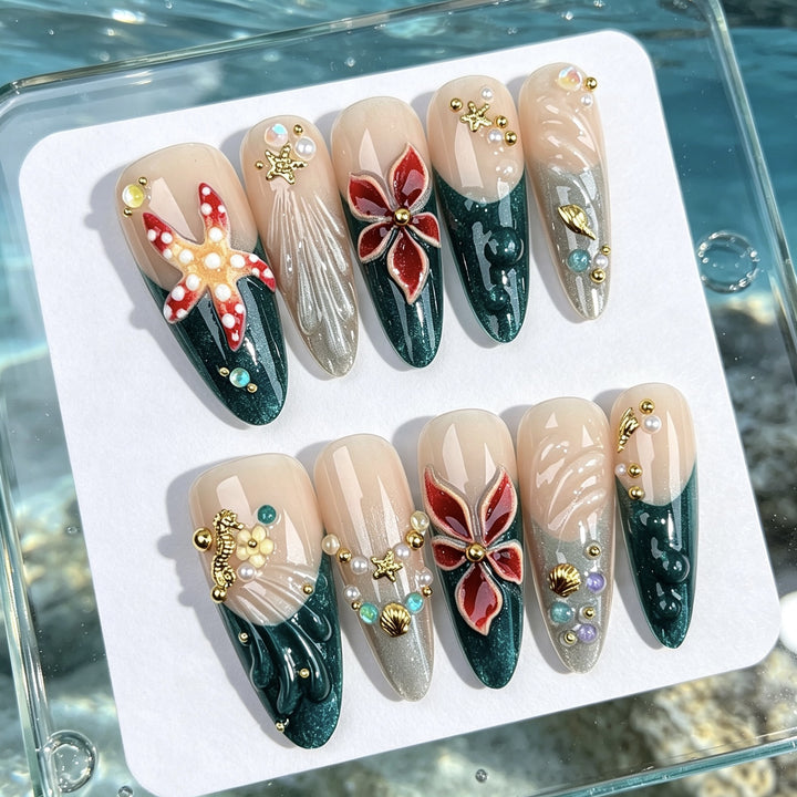 Blumenverzierte Luxus Press-On Nagelset
