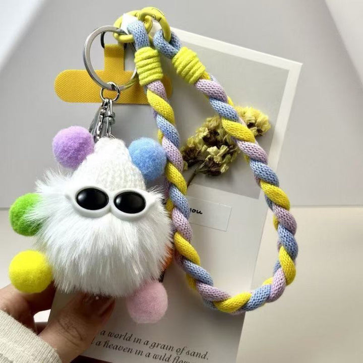 Niedlicher Plüschkreatur Schlüsselanhänger mit buntem geflochtenem Lanyard Karnz