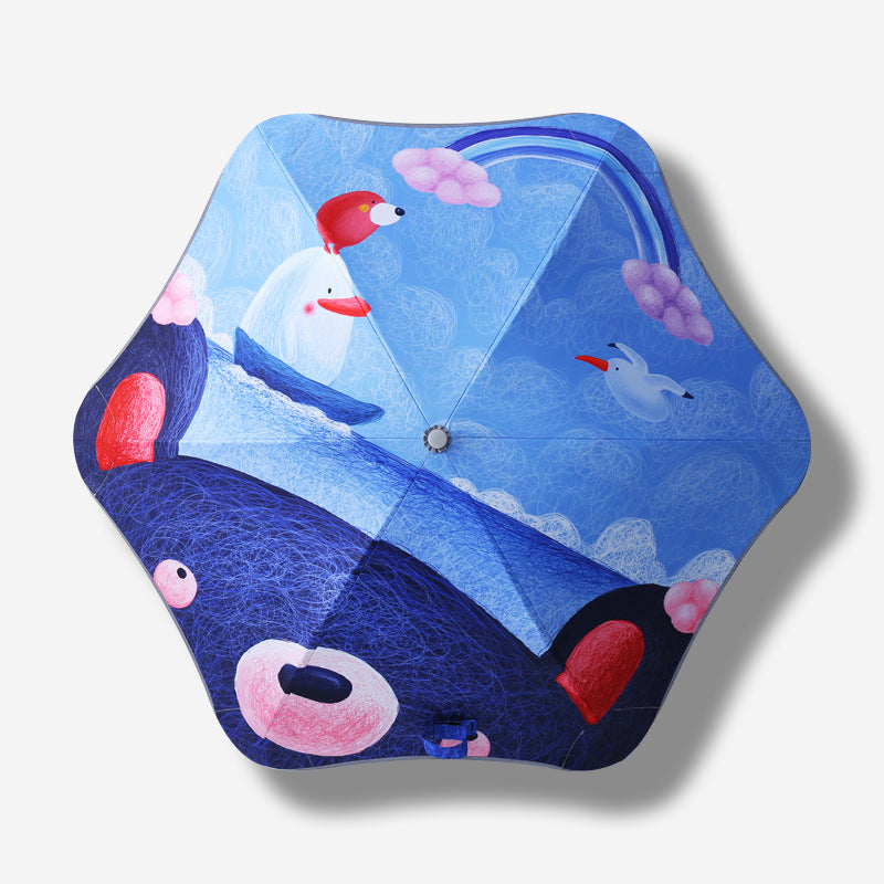 Damen Faltregenschirm mit tierischem Motiv und sicherem Handgriff Karnz