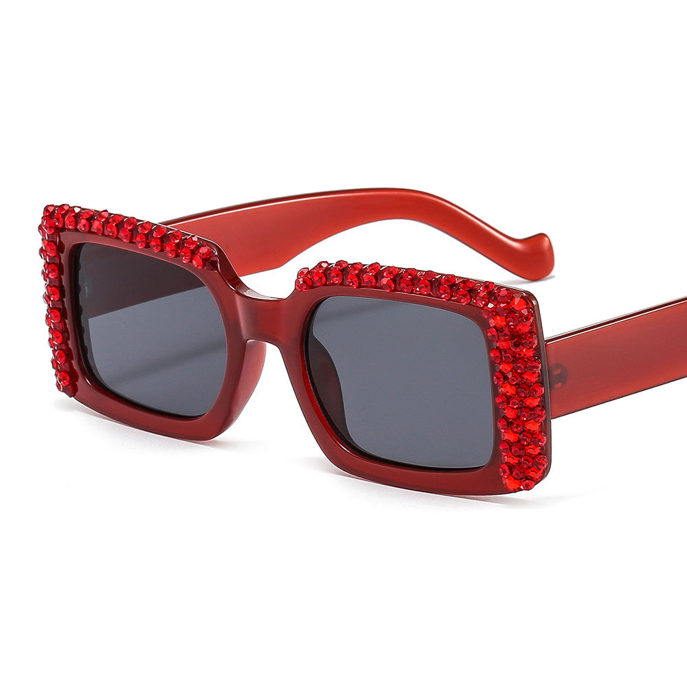 Damen Glamouröse quadratische Sonnenbrille mit funkelndem Kristallrahmen Karnz