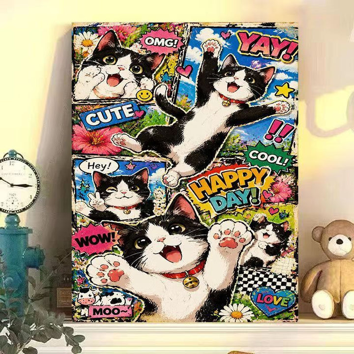 Verspielter Katzen-Themen-Wandkunstdruck Karnz
