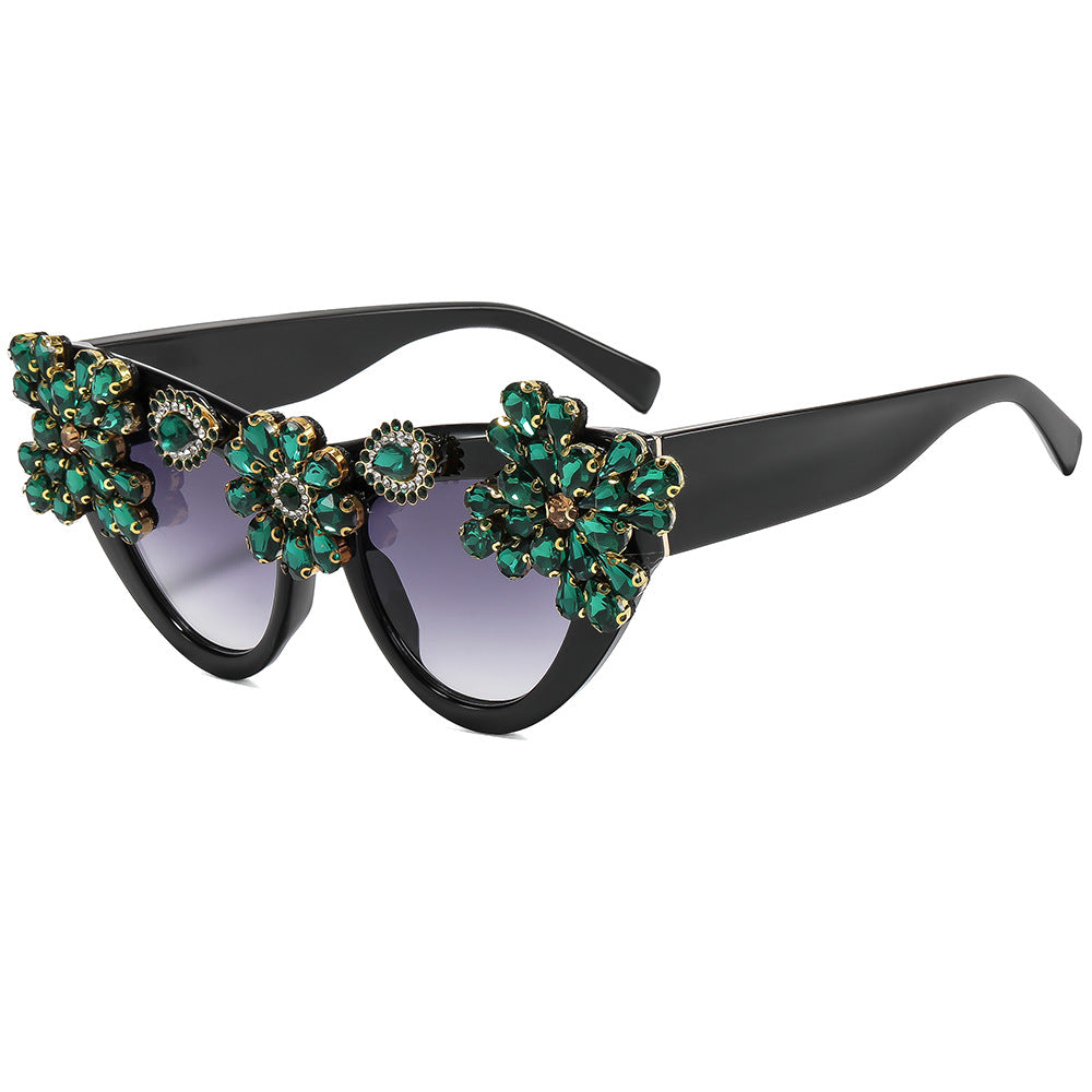Damen extravagant verzierte Cat-Eye-Sonnenbrille Karnz