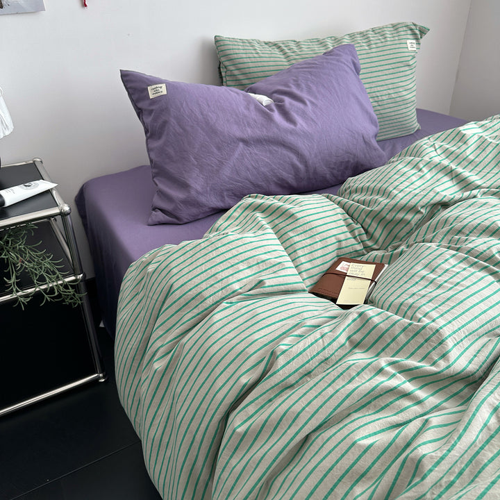 Gestreiftes Baumwoll-Bettwäsche-Set