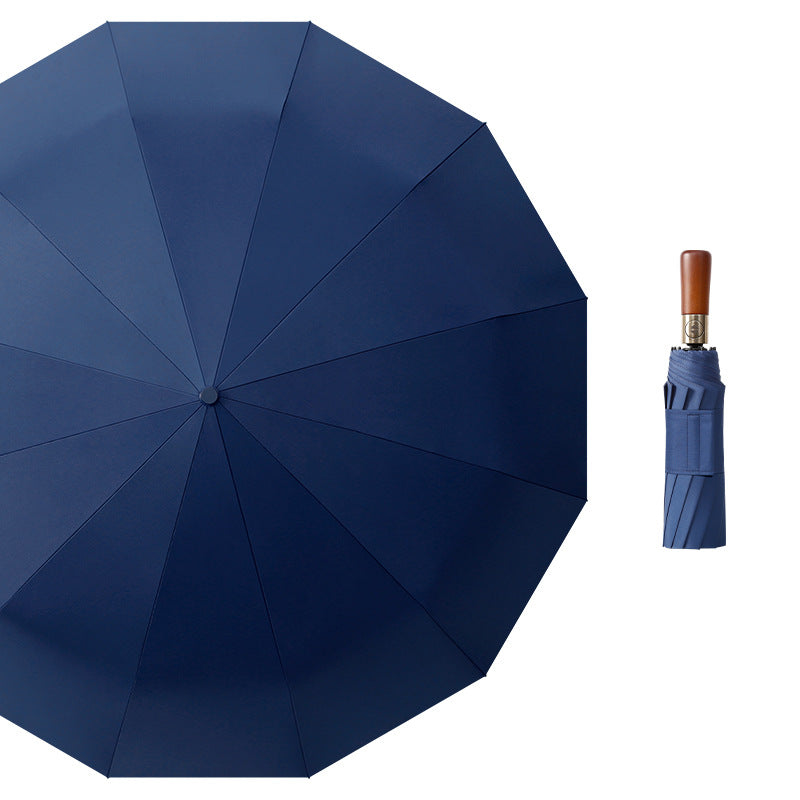 Damen Premium Winddichter Faltregenschirm mit Holzgriff Karnz