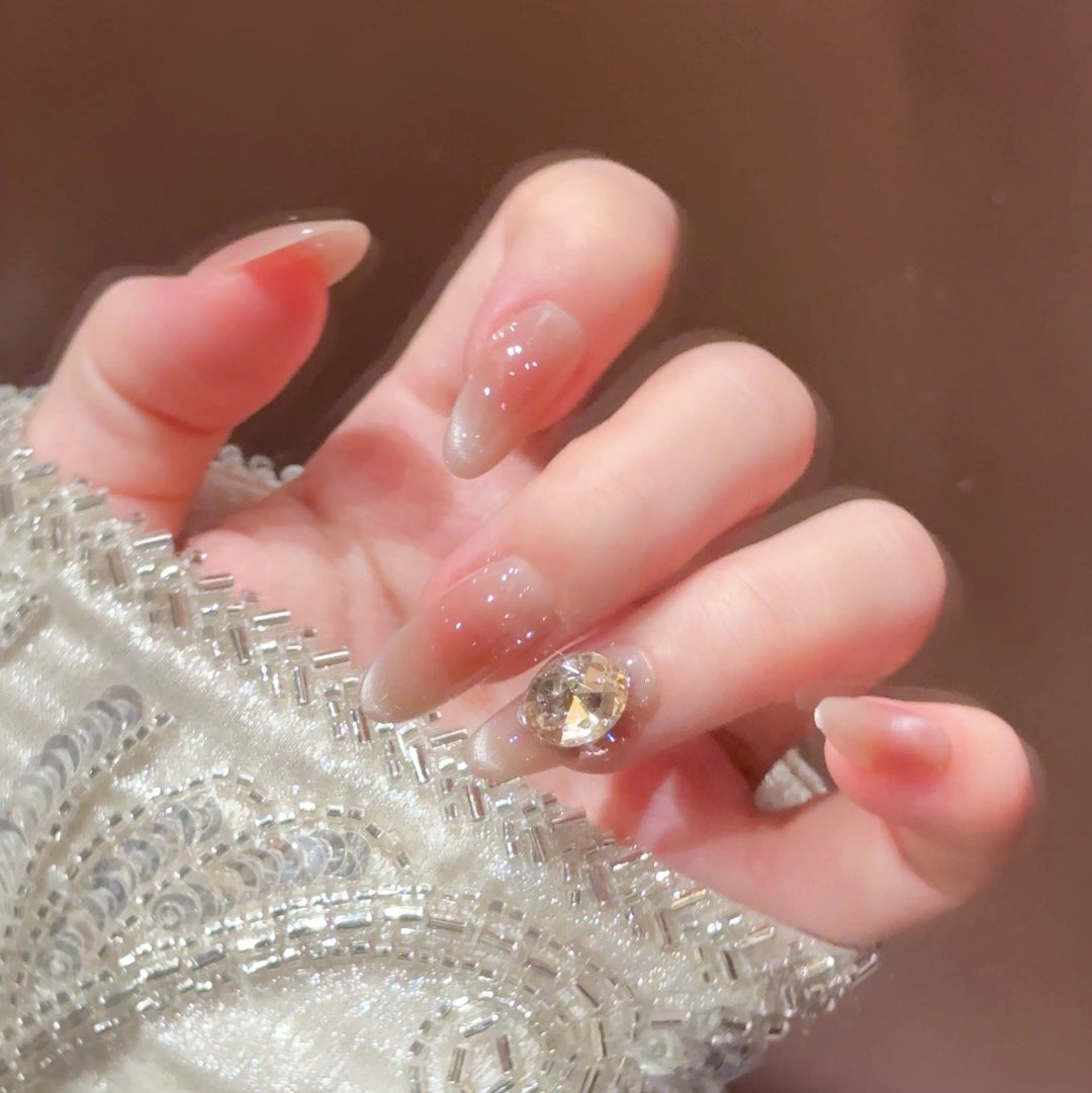 Elegante mit Kristallen verzierte Press-On-Nagelset Karnz