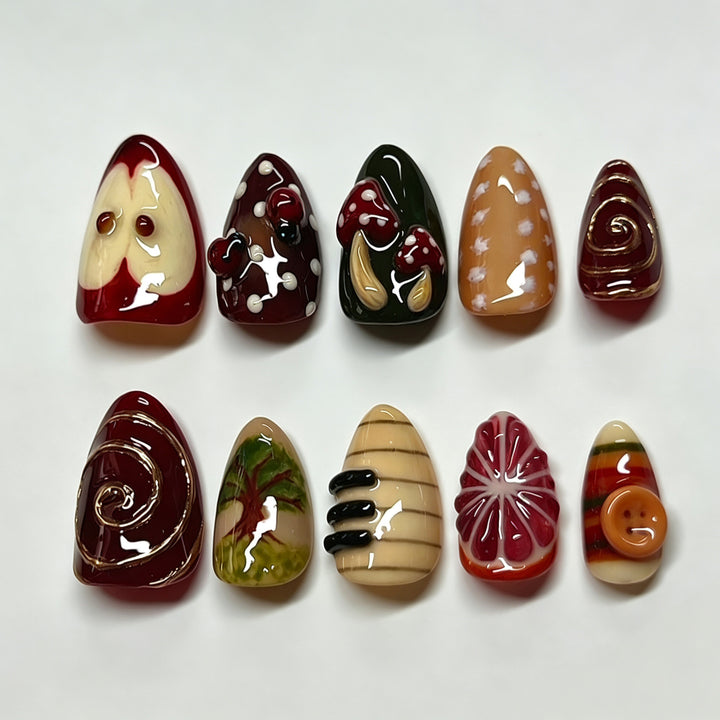 Künstlerisches handgemaltes Press-On Nagelset Karnz