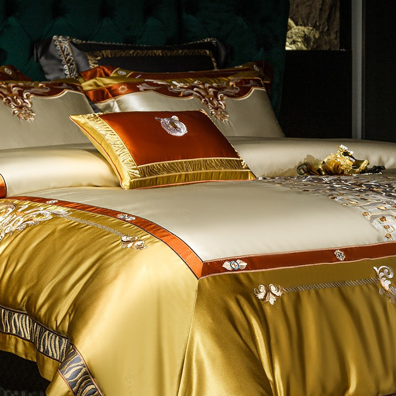 Opulente Satin bestickte Barock Bettbezug und Kissenbezug Ensemble