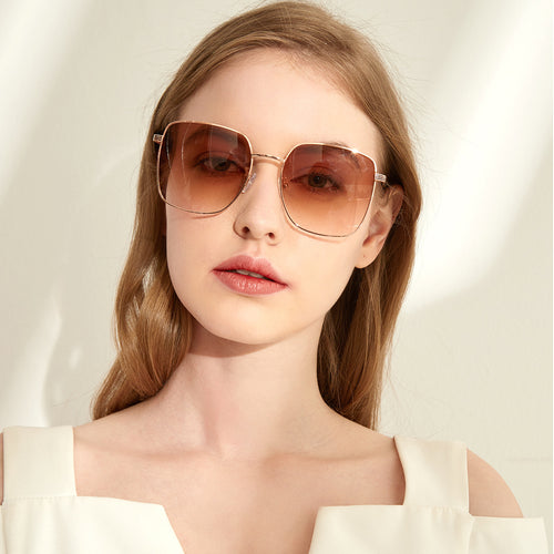 Damen quadratische Sonnenbrille mit elegantem Metallrahmen und verspiegelten Gläsern Karnz