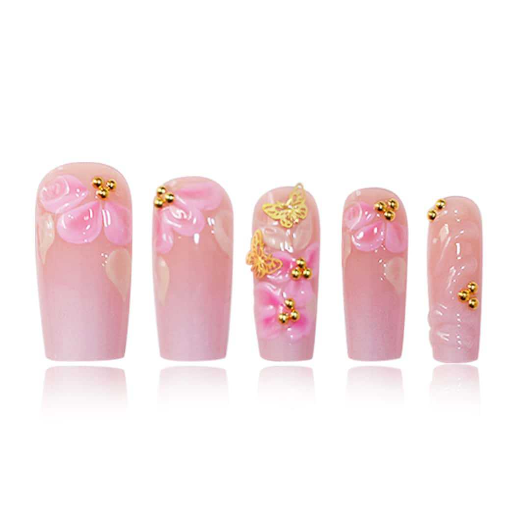 3D Florales Design Press-On Nagelset Karnz
