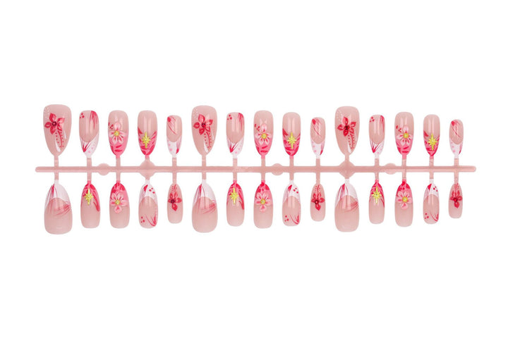 Kunstnagelset mit floralen Designs und 3D-Verzierungen Karnz