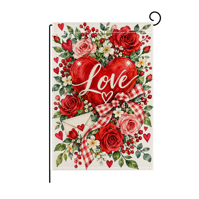 Valentinstag Blumendes Herz Gartenbanner Flagge mit Mastschlauch und wetterbeständigem Polyester