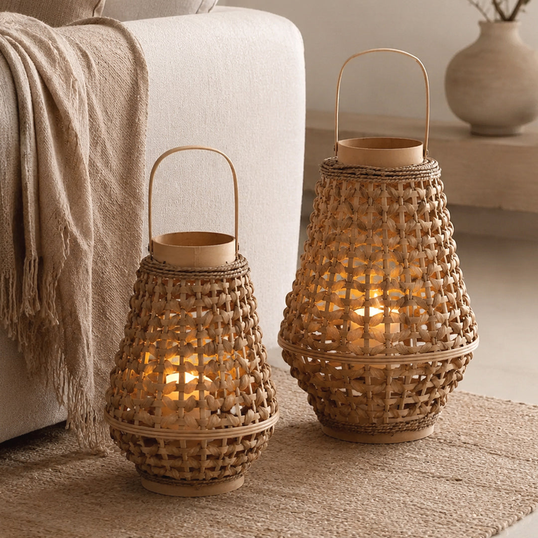 Elegante Laterne aus geflochtenem Rattan Karnz