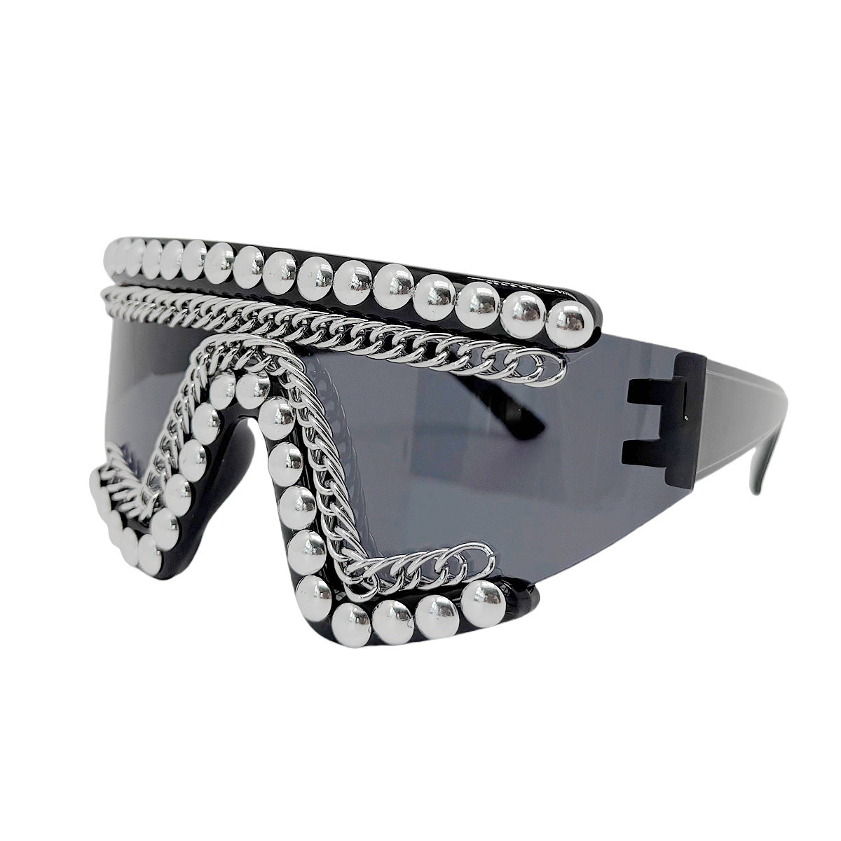 Damen Fashion-Sonnenbrille mit luxuriösem Kettenrahmen und schimmernden Akzenten Karnz