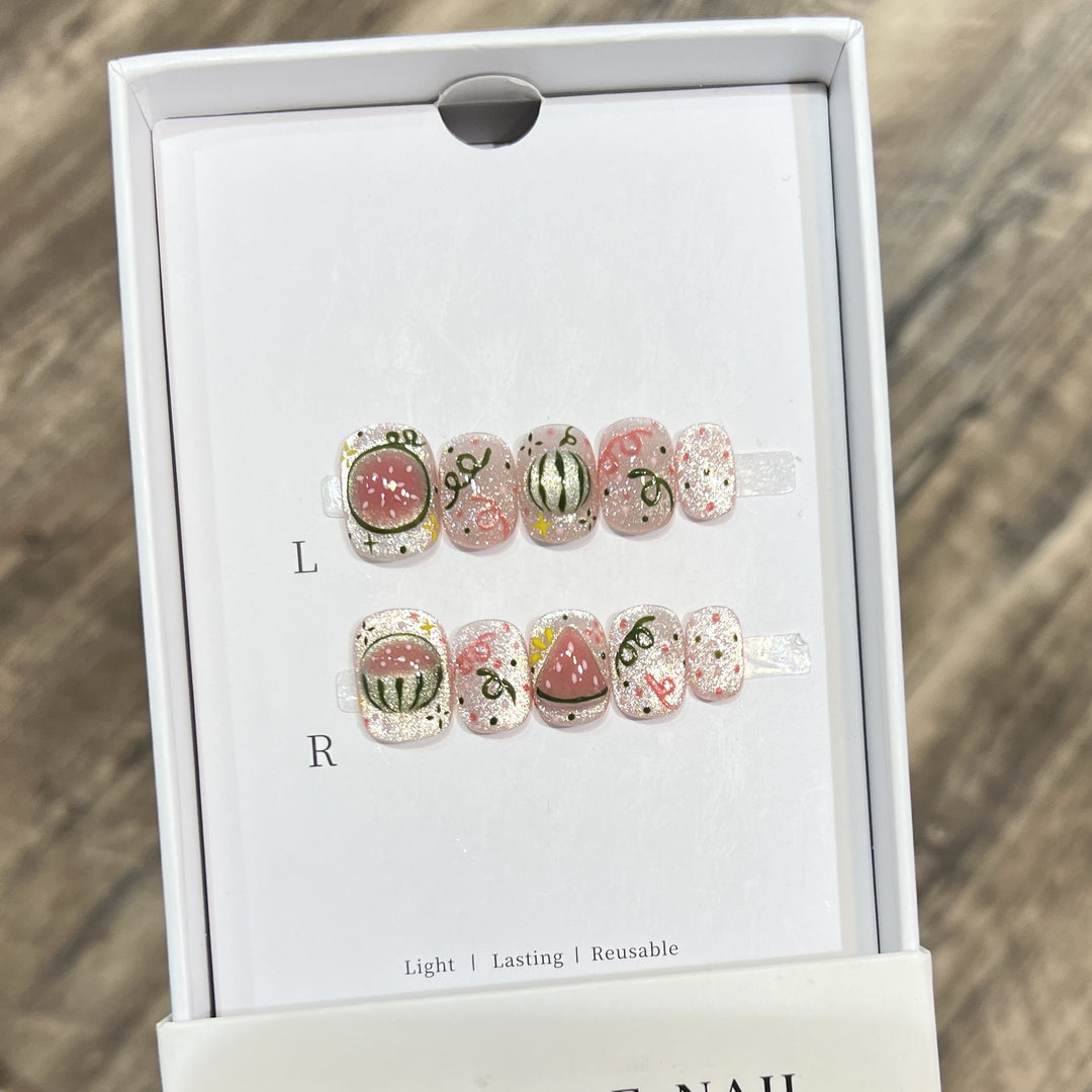 Künstlerisches Press-On-Nagelset mit Wassermelonen-Thema Karnz