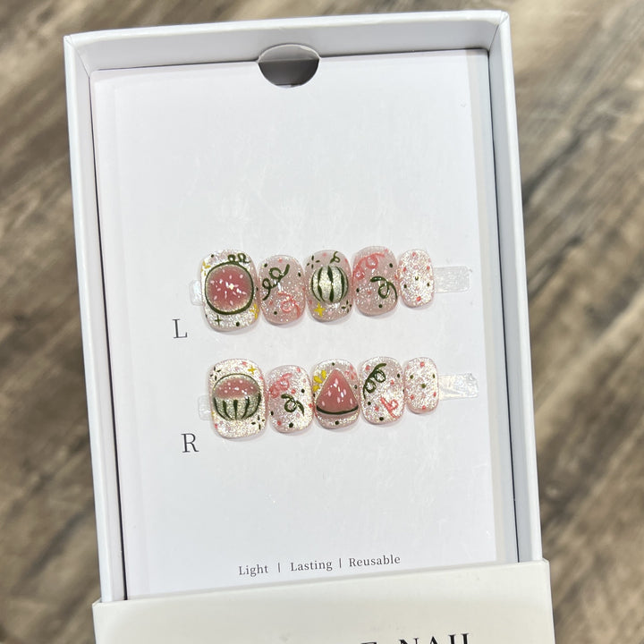 Künstlerisches Press-On-Nagelset mit Wassermelonen-Thema Karnz