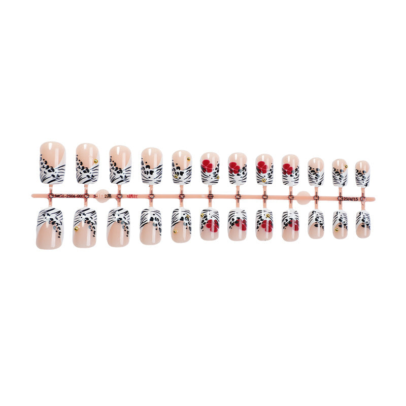 Kreatives Kunst Press-On Nagelset mit Blumen- und Zebra-Designs Karnz