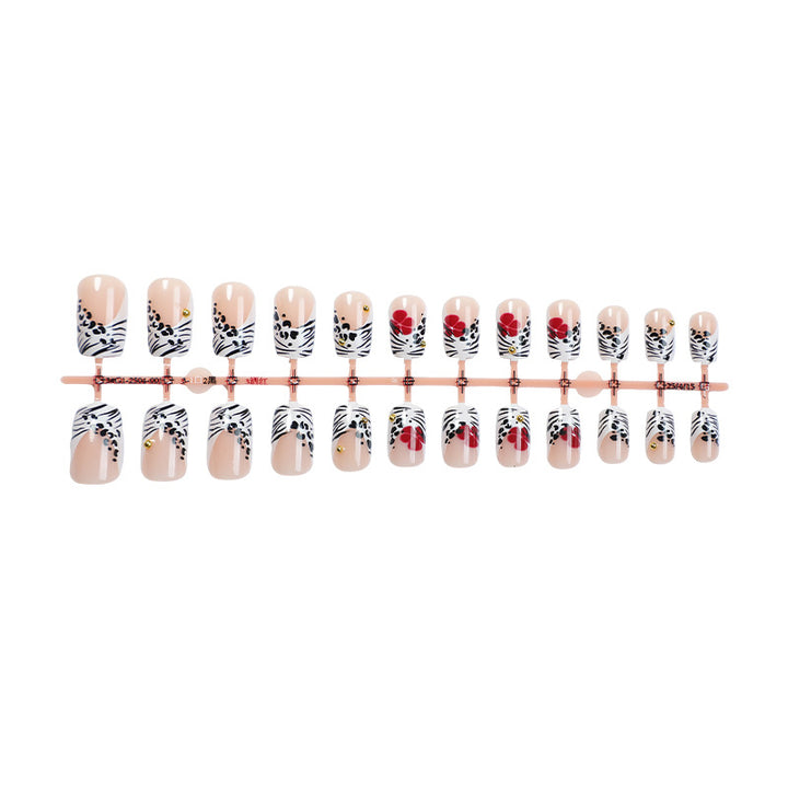 Kreatives Kunst Press-On Nagelset mit Blumen- und Zebra-Designs Karnz