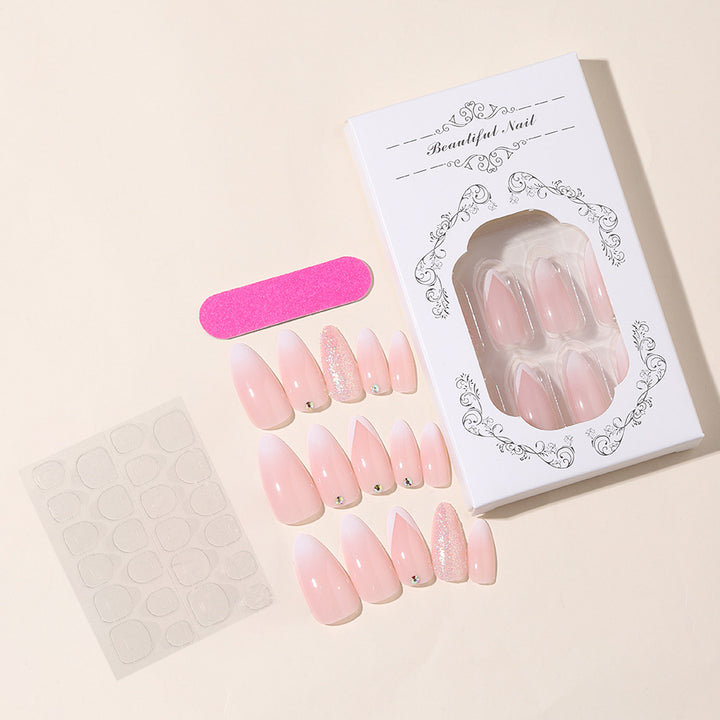 Elegante Press-On Nagelspitzen Set mit Glitzer und Ombre-Design Karnz