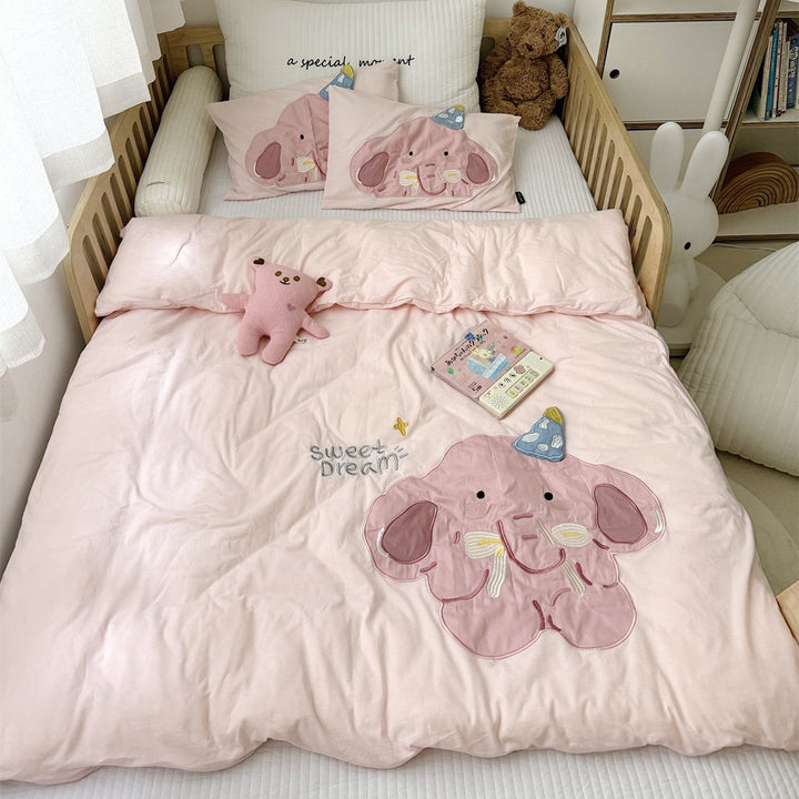 Kids Appliqué Puppy Baumwollsatin Bettbezug mit gesteppten Welpenkopf Kissenbezügen