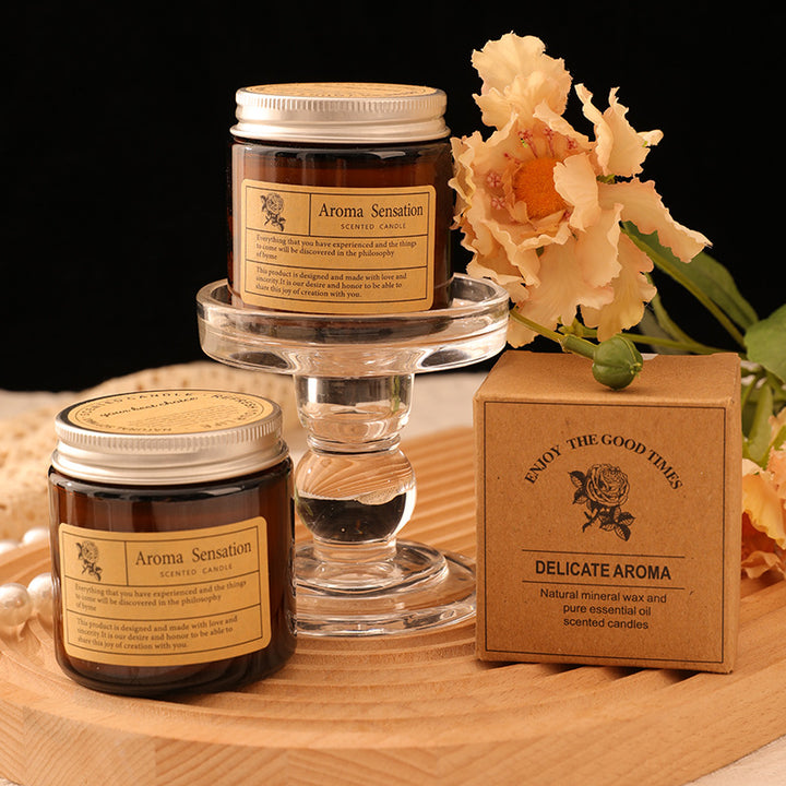 Aromatherapie Duftende Soja-Glas-Teelicht mit Baumwolldocht und Vintage-Etikett