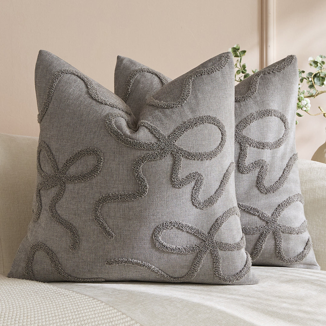 Quadratisches, strukturiertes Loop-Appliqué-Leinen-Mischkissenbezug