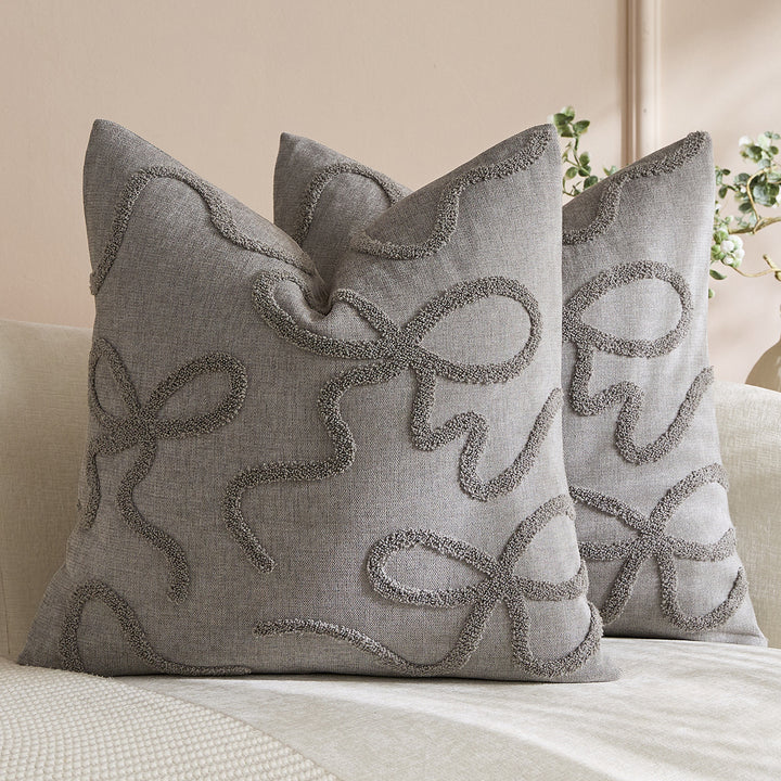 Quadratisches, strukturiertes Loop-Appliqué-Leinen-Mischkissenbezug