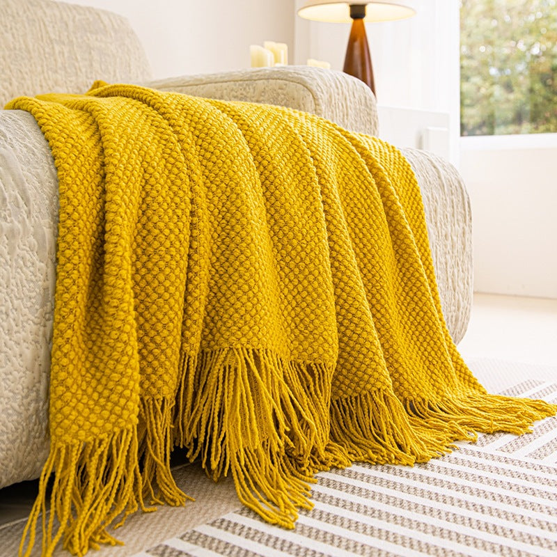 Strukturierte Strickwurfdecke