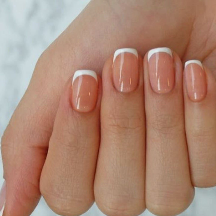 Elegante French Tip Drucknägel Set Karnz