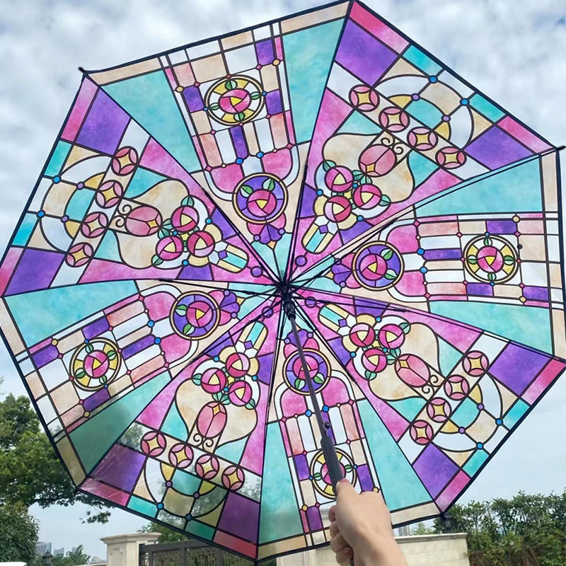 Damen Faltbarer Regenschirm mit kunstvollem Glasfenster-Motiv Karnz