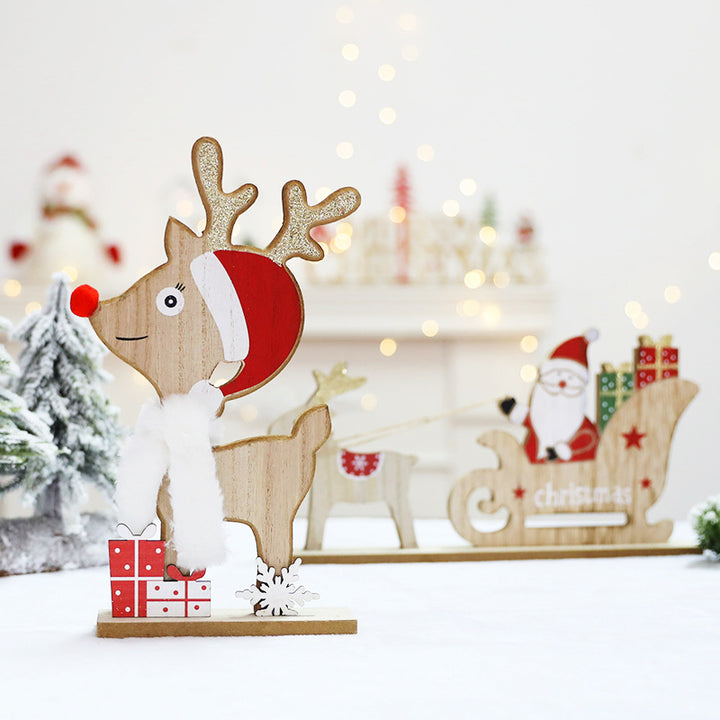 Holz Weihnachts-Schlitten und Rentier Dekoration