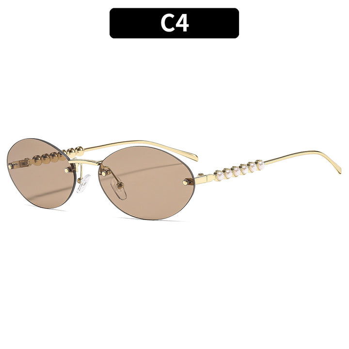 Elegante ovale Rahmen-Sonnenbrille mit dekorativen Perlenakzenten