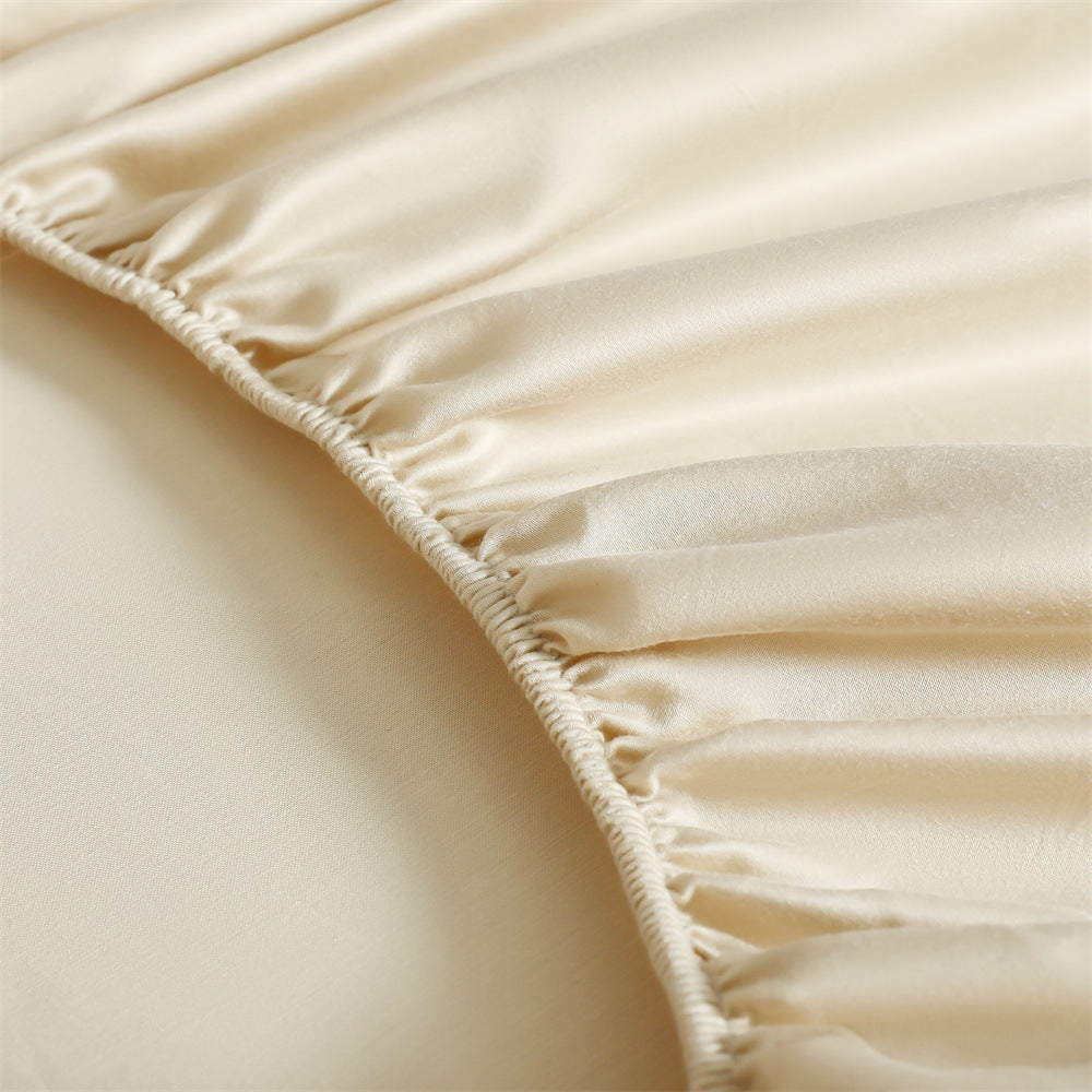 Satin-Feeling Tiefe-Taschen Spannbettlaken Set mit passenden Kissenbezügen