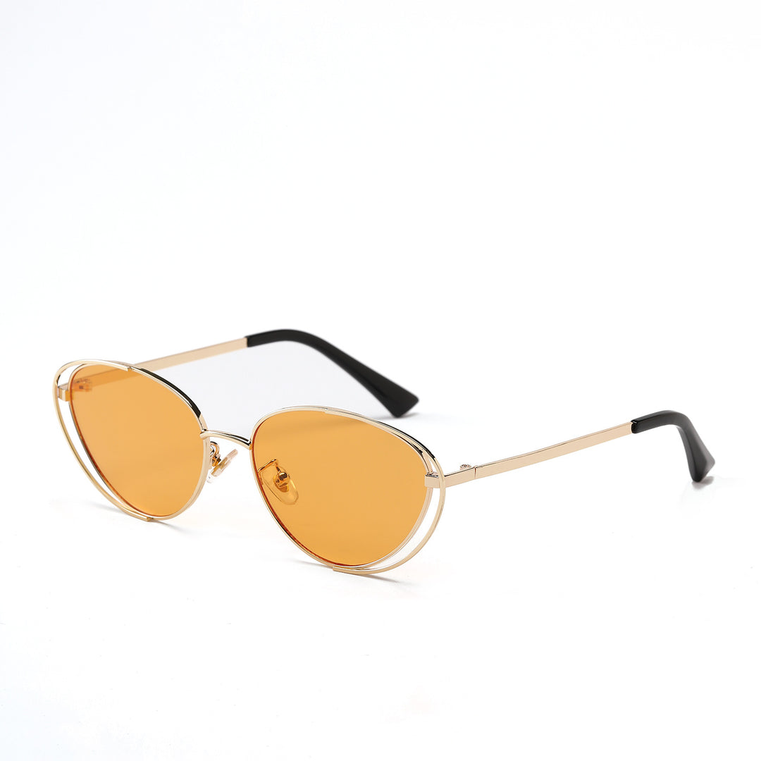 Damen geometrische Sonnenbrille mit rotem Glas und elegantem Metallrahmen Karnz