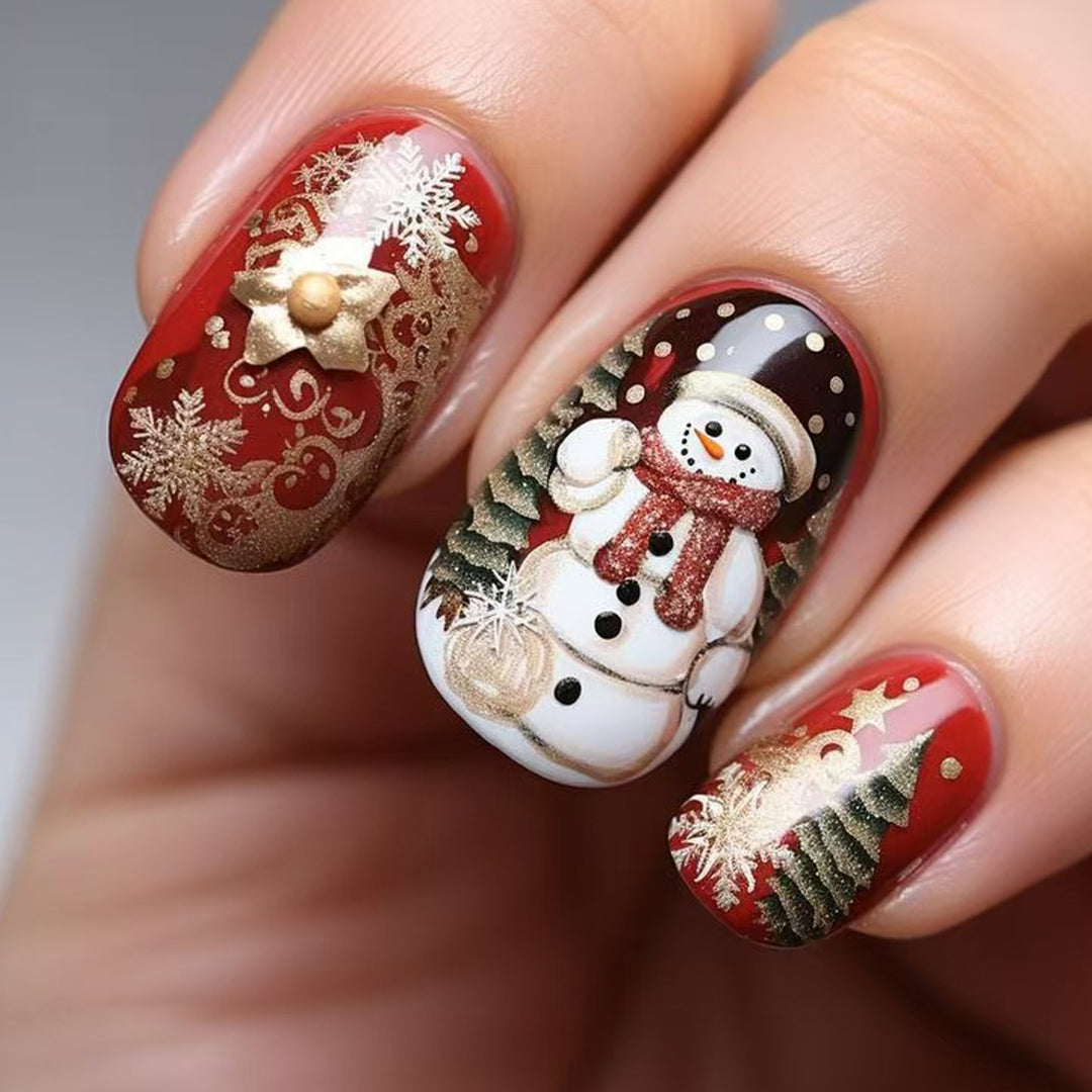 Festliche Kunstnägel mit Kreativem Schneemann-Design Karnz