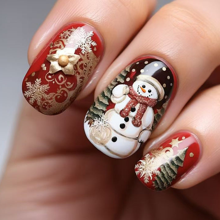 Festliche Kunstnägel mit Kreativem Schneemann-Design Karnz