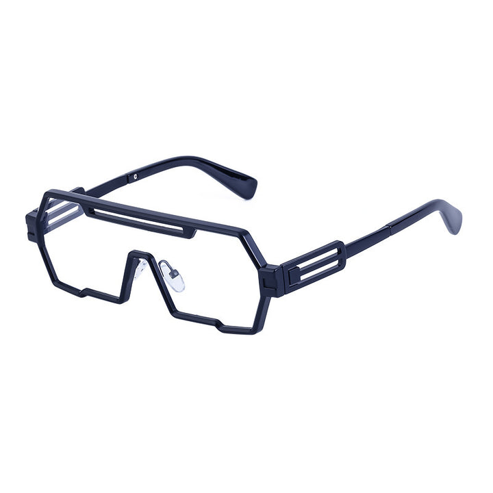 Damen modische Sonnenbrille im futuristischen Design mit breitem Rahmen Karnz