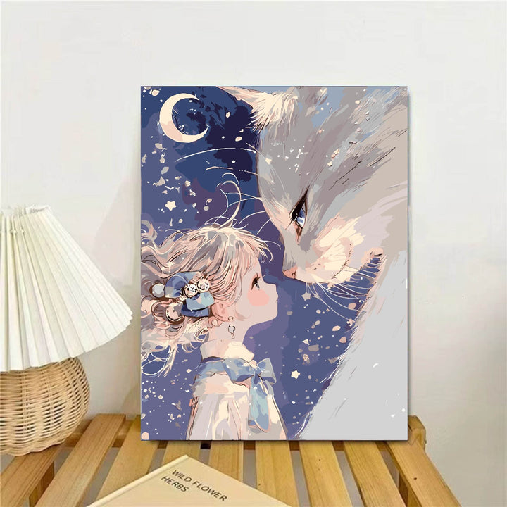 Verspielte Fantasie Katze und Mädchen Wandkunst Karnz