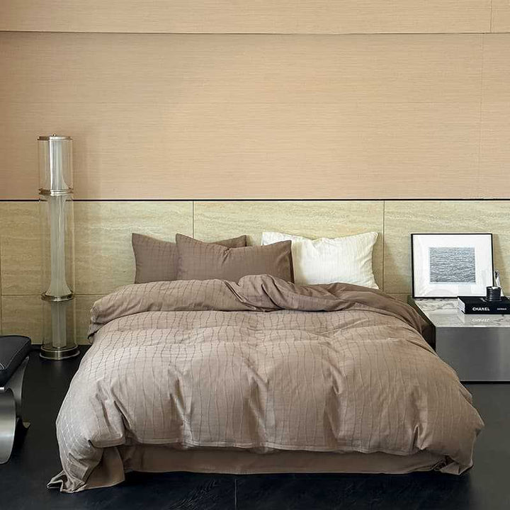 Gepflegtes Percale-Baumwoll-Bettwäsche-Set mit subtiler welliger Textur und Umschlagverschluss